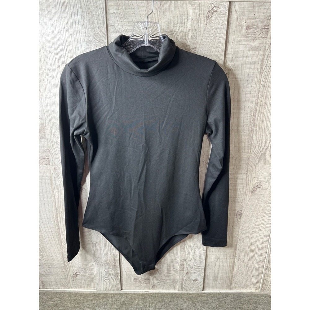 Trendy Long Sleeve Black Turtleneck Bodysuit Small Womens Snap Closure